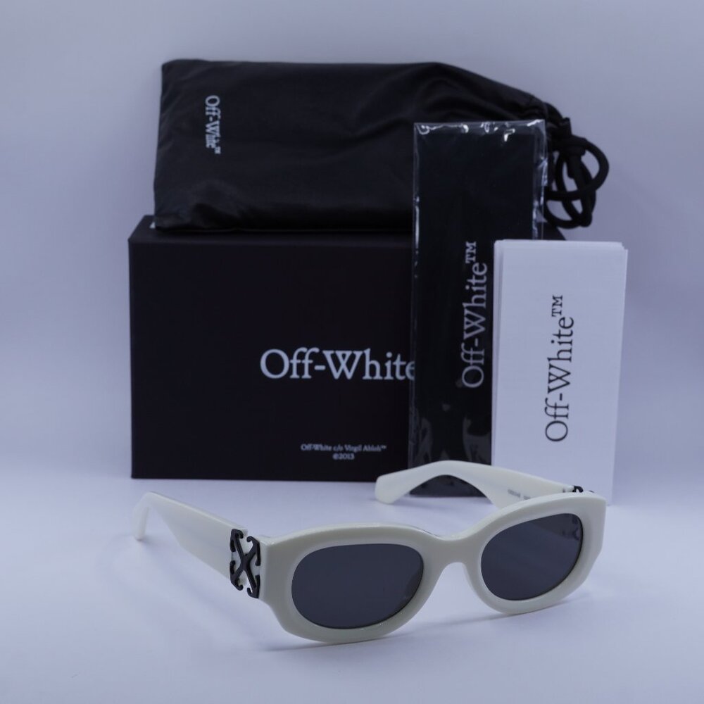 Off-White OERI14E PALMER 0107 Oval Sunglasses – White/Grey